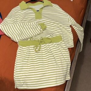 Striped Green and White Two-Piece skort set